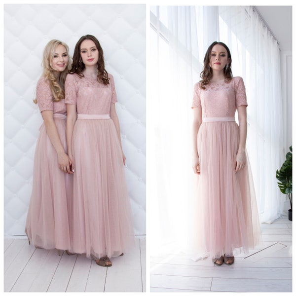 Bridesmaid dress Lace pink dress Lace woman dress Pink bridesmaid dress Infinity Dress Prom Dress Pale pink women dress Blush pink dress