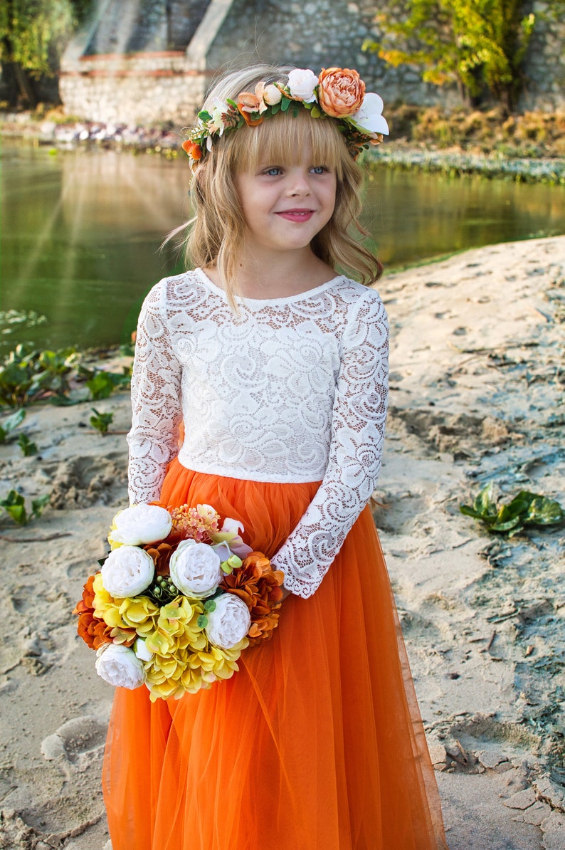 Burnt Orange Flower Girl Dress Burnt Lace Girl Dress Autumn Etsy