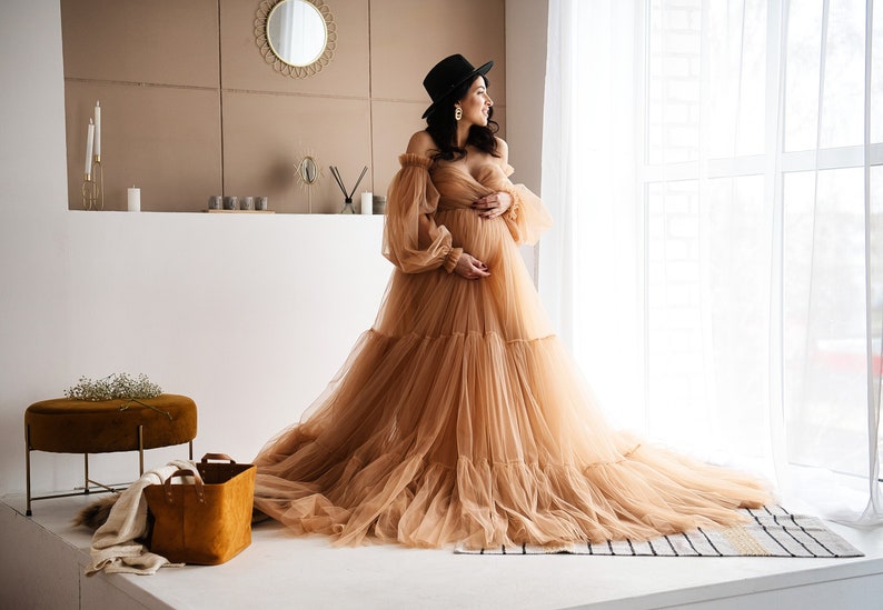 Tulle dress Beige tulle dress Women tulle dress Pregnant evening dress Pregnancy gown Nude tulle dress Dress for photo shooting Tulle gown 