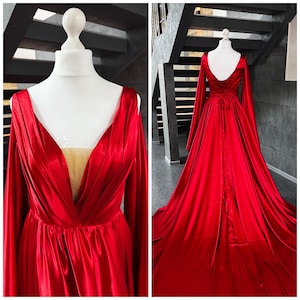 Red Satin Gown: Long Sleeve Custom Dress