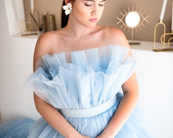 Large Festival Dress Women Puffy Dress Blue Women Gown Dress