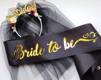 Bride To Be Headband: Black Veil, Gothic Bachelorette Party Crown