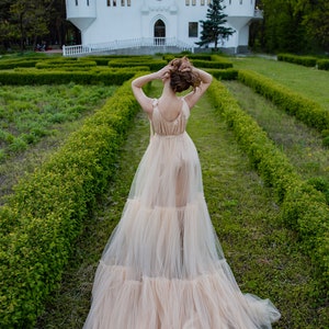 Extra Long Tulle Dress With Train Peach Tulle Dress Tulle - Etsy