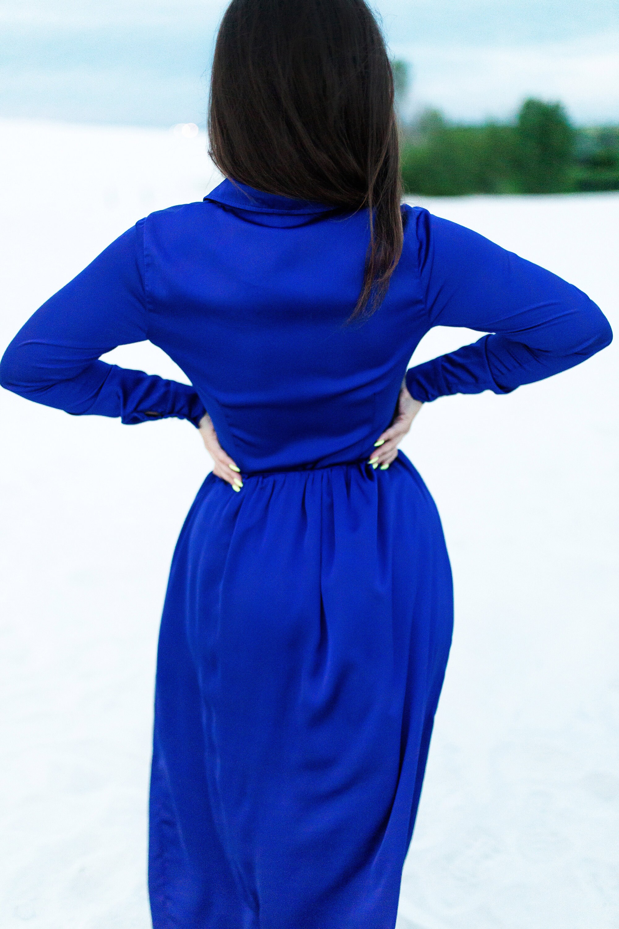 Silk Dress Electric Blue Woman Dress Silk Dress Shirt Classic | Etsy