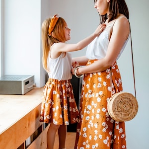 Mustard Cotton Mom & Daughter Matching Midi Skirts: Family Photo Outfit
