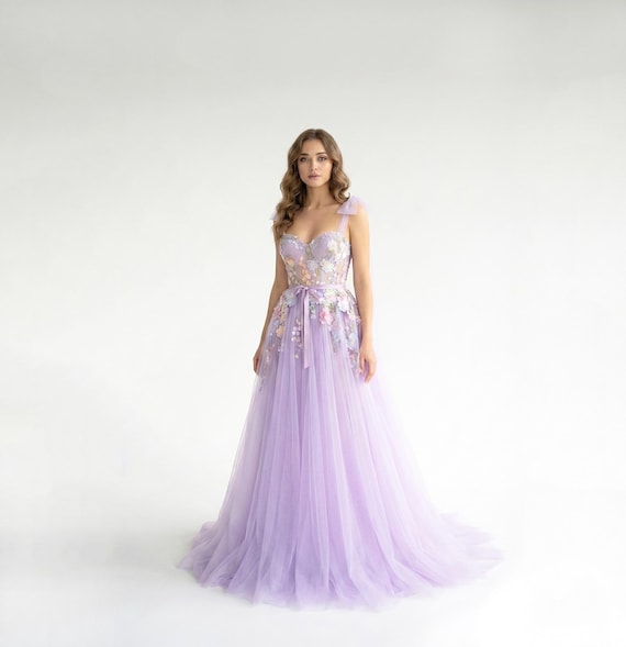 Lavender Tulle Wedding Dress: Floral Embroidery, Lilac Bridal Gown - Etsy Israel Lavender Tulle Wedding Dress: Floral Embroidery, Lilac Bridal Gown - Etsy Israel