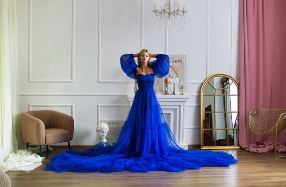 royal blue dress engagement pictures Ball Gown Satin Dresses Off Shoulder Appliques V Neck main image 0