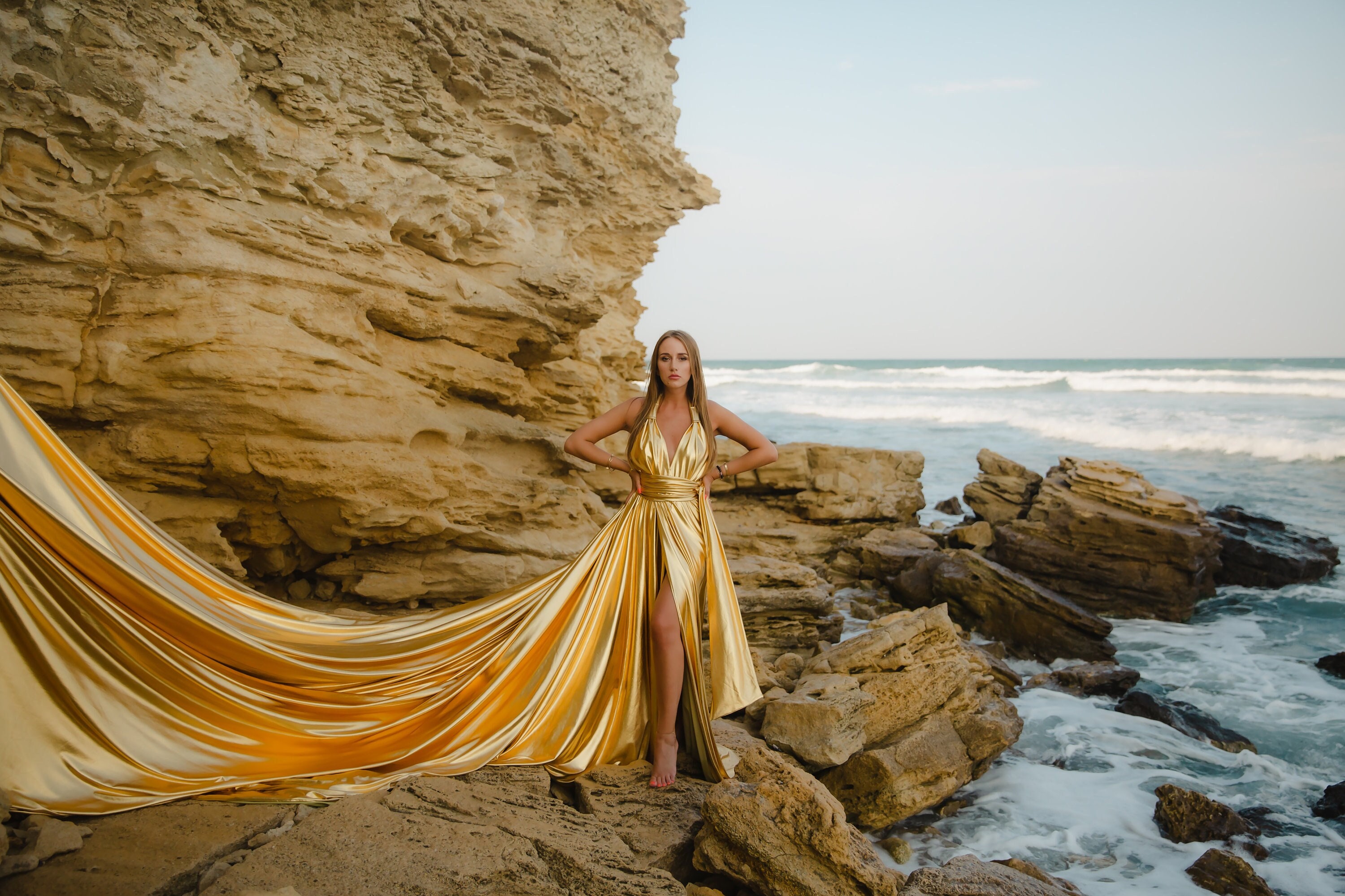 Golden Infinity Dress: Women's Gold Photoshoot Flying Dress