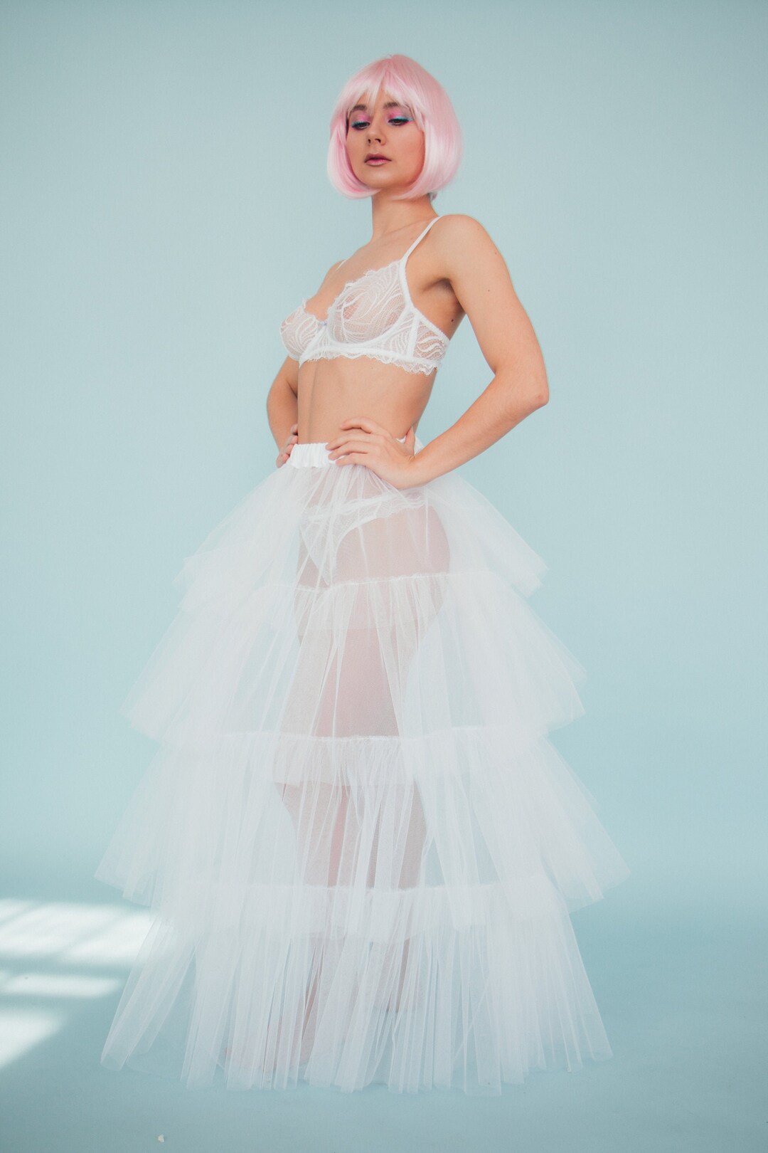 Womens Chiffon A Line Long Tulle Skirt Elastic Waist Mesh
