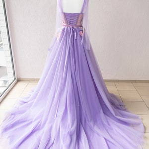 V Back Lavender Satin Tulle Mauve Ruffles Hem Wedding Flower Girl Dress