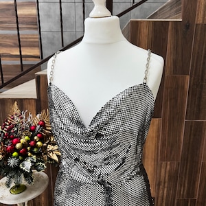 Handmade Black Sequin Dress: Formal Evening Gown with Chains