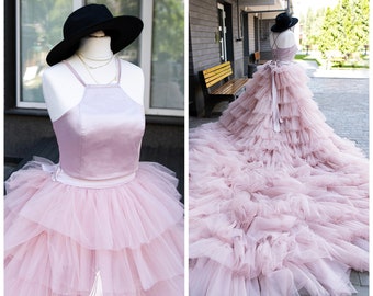 Dress for a photo shoot Large blush pink dress Pink photoshoot dress Full tulle skirt Fluffy tulle skirt Gown for a photo shoot Gala Night