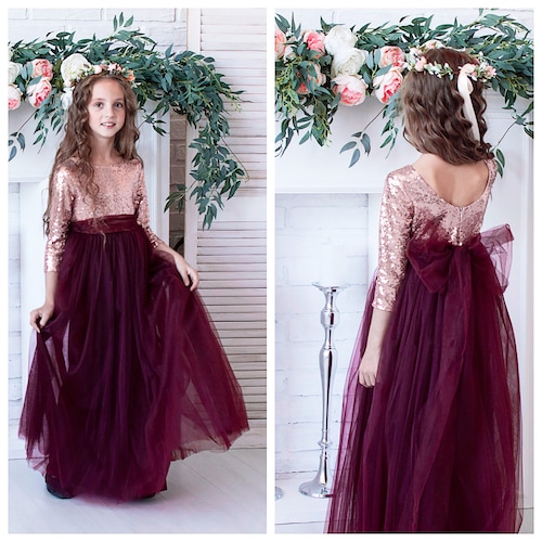 FLOWER TUBE DRESS IN BURGUNDY