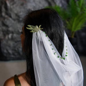 Boho Wedding Veil: Green Fern, Gold Chain Draped Bridal Veil