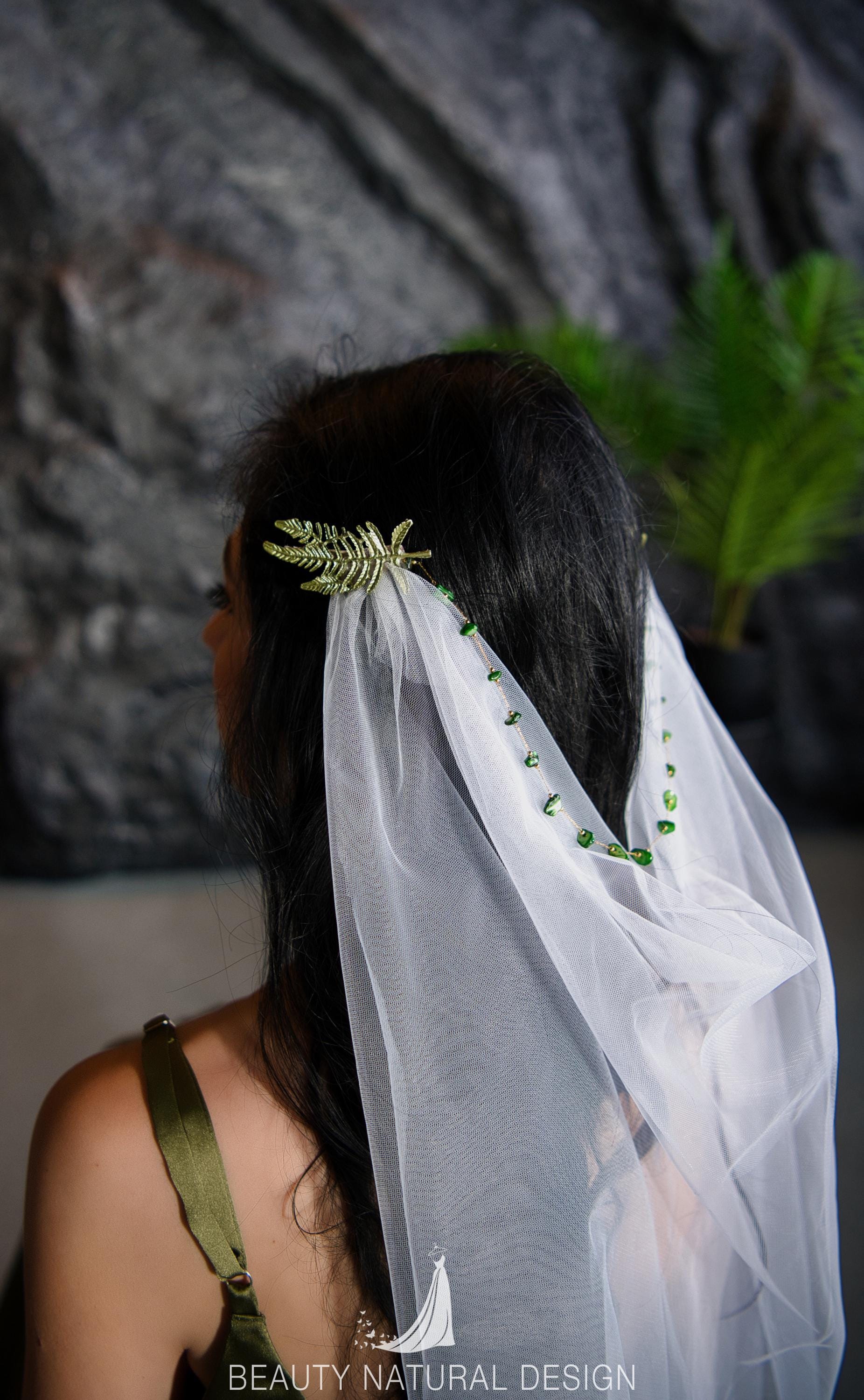 Draped Double V Wedding Bride Hair Piece Two comb drape cut edge silk style wedding veil -  main image 3