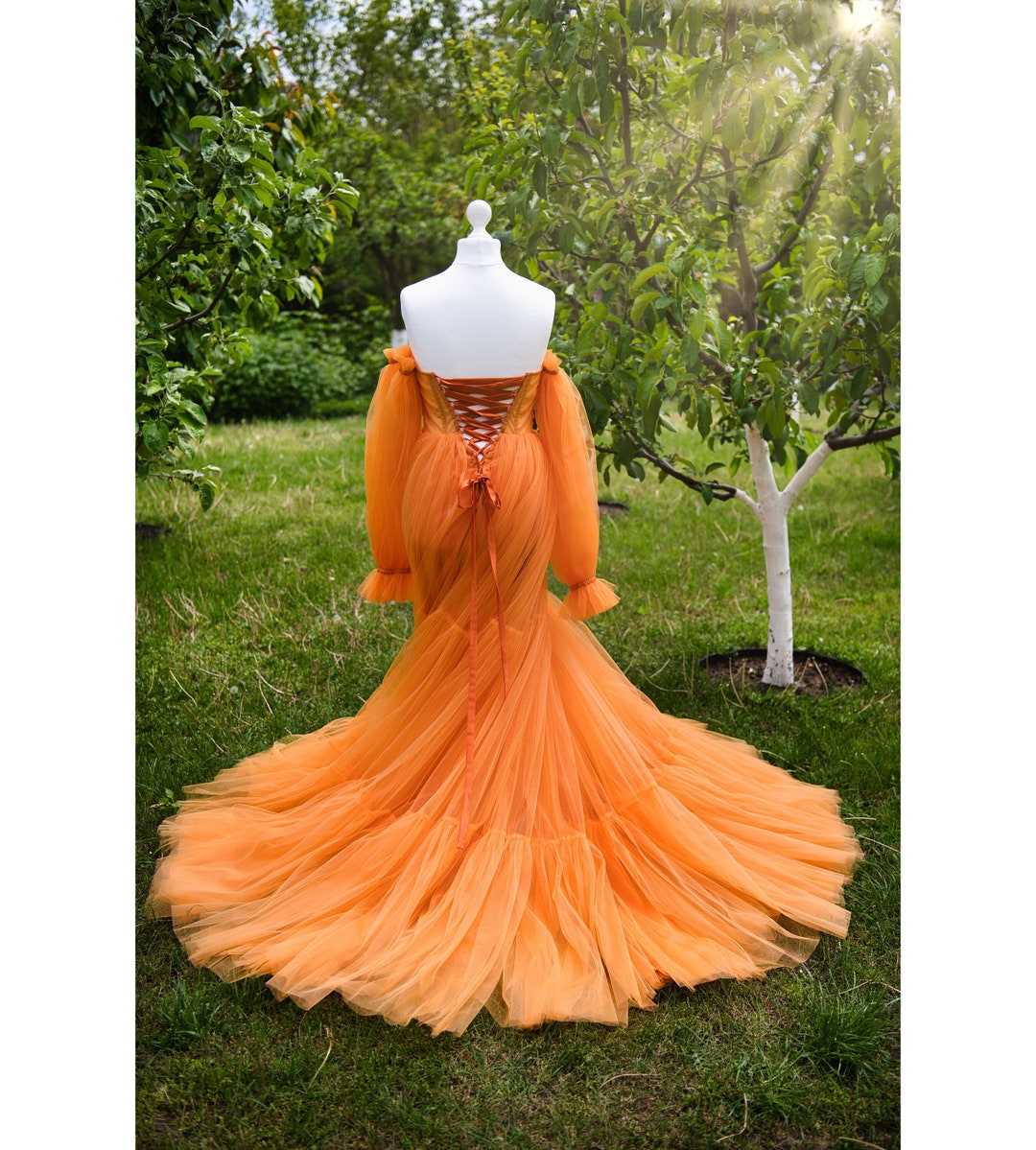 strapless open back dress Deep Orange Mermaid Dress– Teuta Matoshi main image 1
