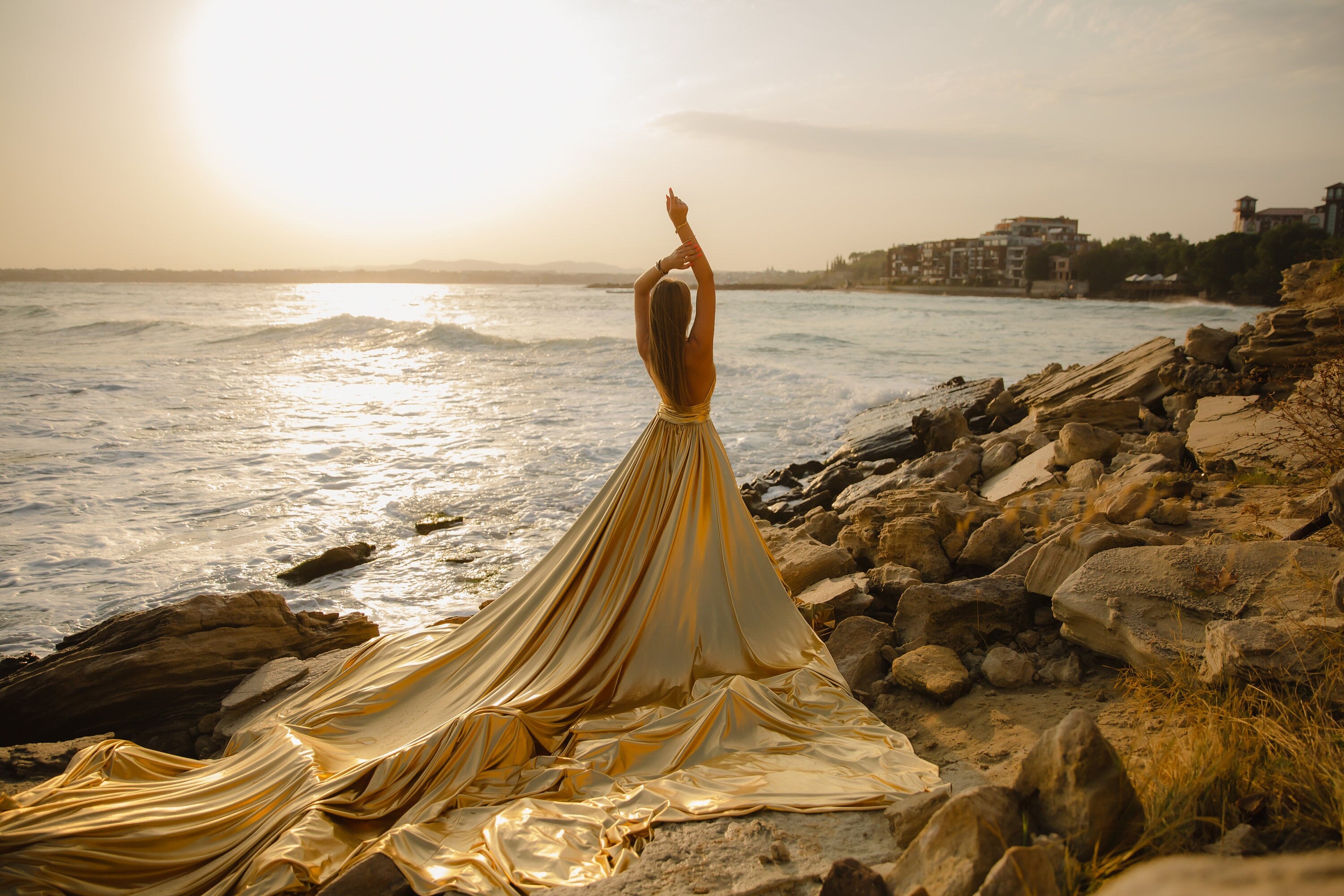 Golden Infinity Dress: Women's Gold Photoshoot Flying Dress
