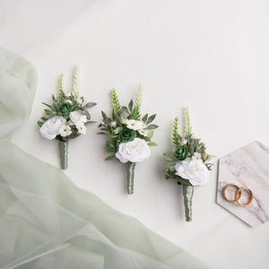 Sage Green Rose Boutonniere - Rustic Wedding Accessories