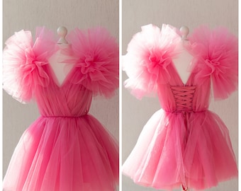 Hot pink tulle dress Women pink tulle dress Puffy pink tulle dress Women fluffy tulle dress  Pink tulle gown Photoshoot dress