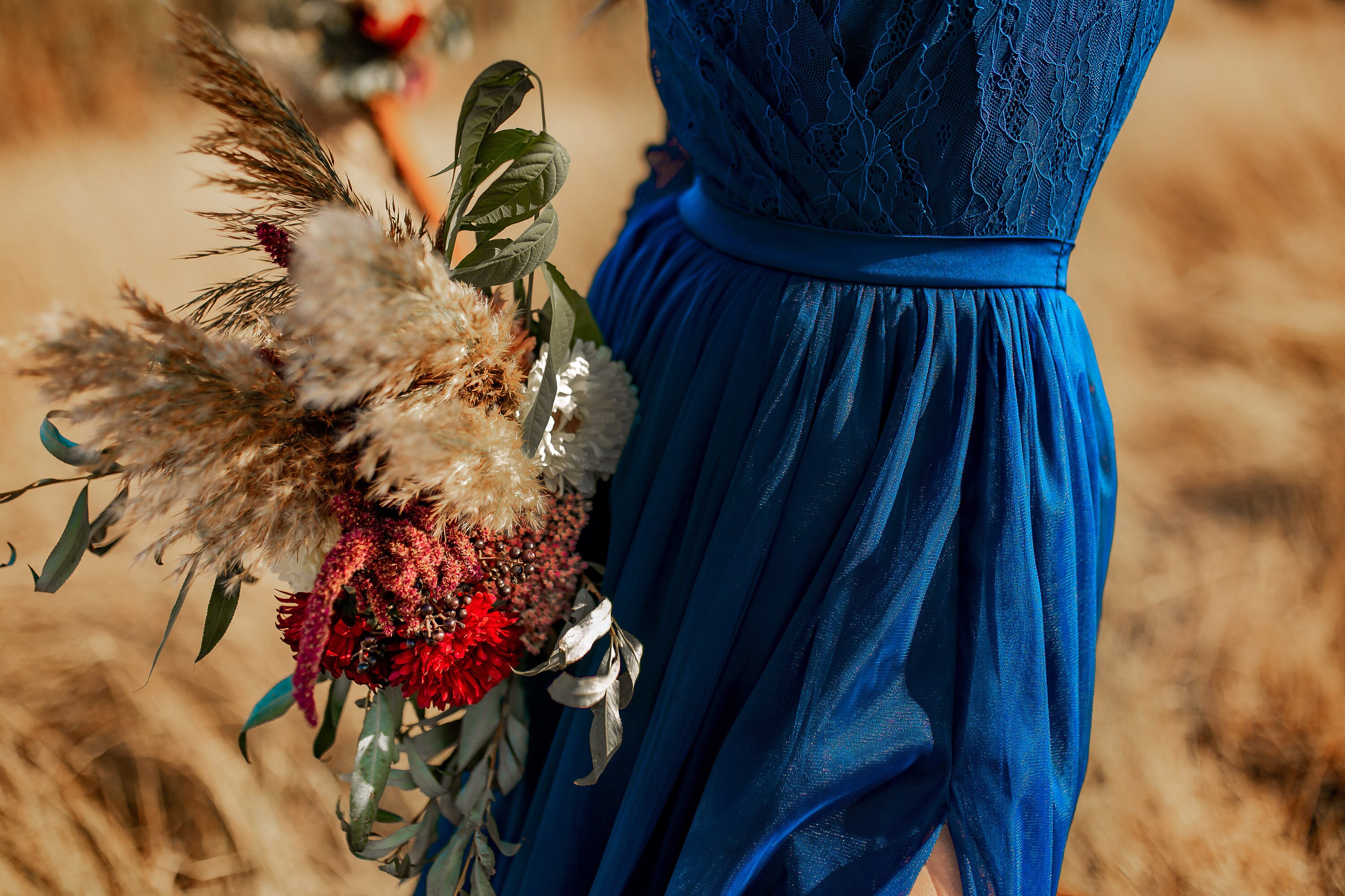 blue bridesmaid dresses with cowboy boots High-Slit Chiffon Plus Size Bridesmaid Dress with Long Sleeves and Waist Pleating
