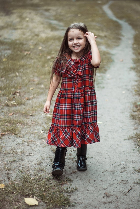 Vestido rojo de niña a cuadros Vestido de niña de invierno - Etsy México