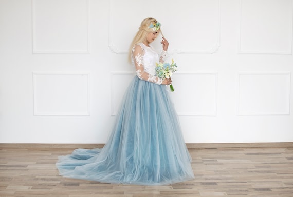 Blue Bridal Dress Blue Wedding Dress Ombre Wedding Skirt Blue Etsy