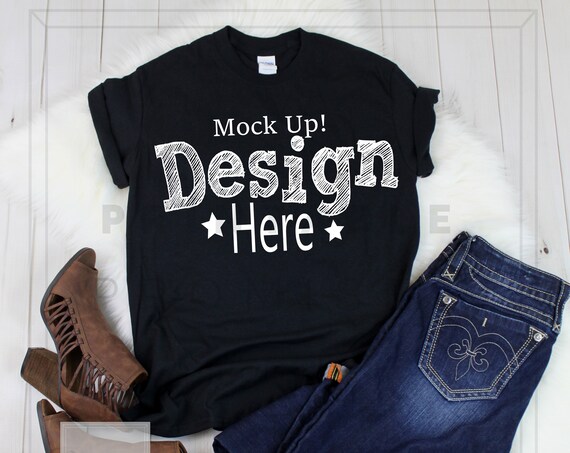 Gildan Unisex 500 Black T-Shirt PSD Mockup Template Mockup Gildan Unisex 500 Black T-Shirt PSD Mockup Template Mockup
