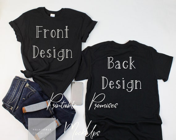 Download Free Front Back Black Feminine Gildan 500 Mock Up Shirt (PSD) - Free PSD Mockup Template For ...