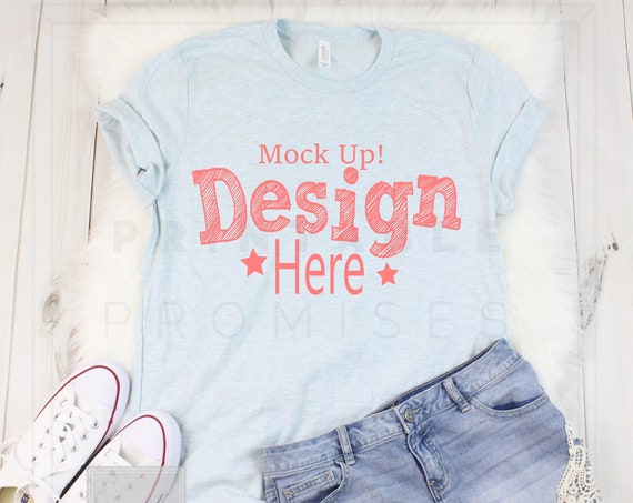 Ladies Shirt Mockup Heather Prism Ice Blue Bella Canvas