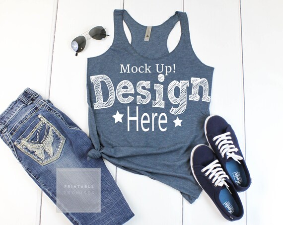 Download Free Next Level 6733 Tank Top Mockup Indigo Tank Mock Psd Best Design Mockup Logo Bundle Free Download PSD Mockup Templates