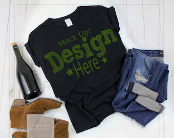 Download Free Gildan Ladies Black T Shirt Mockup 500L, Ladies Mock-Up Shirt, TShirt Blank Photo, Blank Shirt Imgae, Shirt Display, Digital Download PSD Template