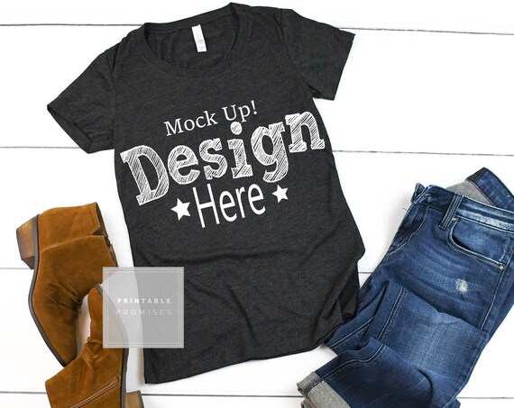 Bella Canvas Ladies 8413 Grey Triblend Shirt Mockup Dark Bella Canvas Ladies 8413 Grey Triblend Shirt Mockup Dark