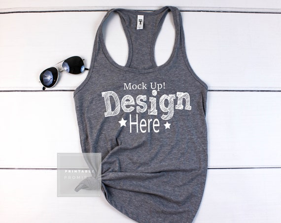 Grey Tank Top Shirt Mockup Next Level Heather Grey