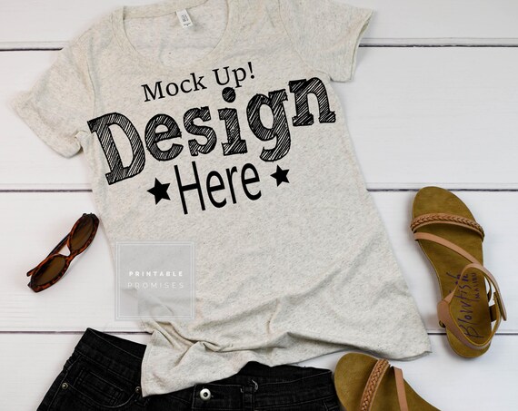 Bella Canvas 8413 Oatmeal Triblend Shirt Mock Up Ladies