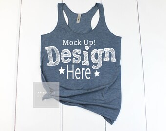 Download Free Next Level Triblend Racerback Indigo 6733 Tank Top Mockup, Tank Mock Up, Blue Tank Top Mock Up, Flatlay Shirt Image, Shirt Photo for Vinyl PSD Template