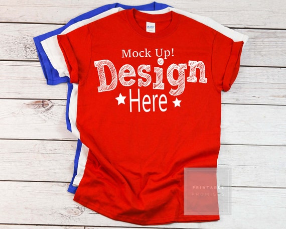 Gildan 500 Unisex Red White Blue Shirt Mockups Gildan