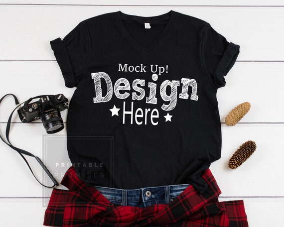 Blank V Neck Black Shirt Mockup Bella Canvas 3005