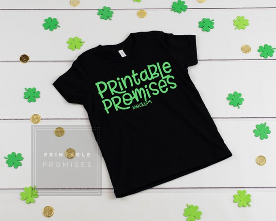 Toddler St Paticks Mockup Bella Canvas 3001y Black Flatlay
