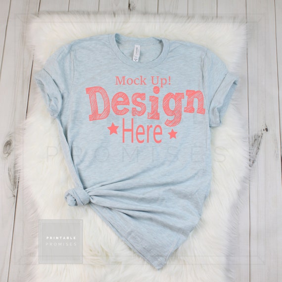 Bella Canvas Unisex Heather Prism Ice Blue Mockup Flatlay - Best