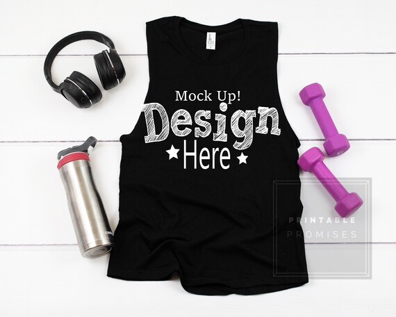 District Made Dt6301 Black Tank Top Mockup Shirt Gym