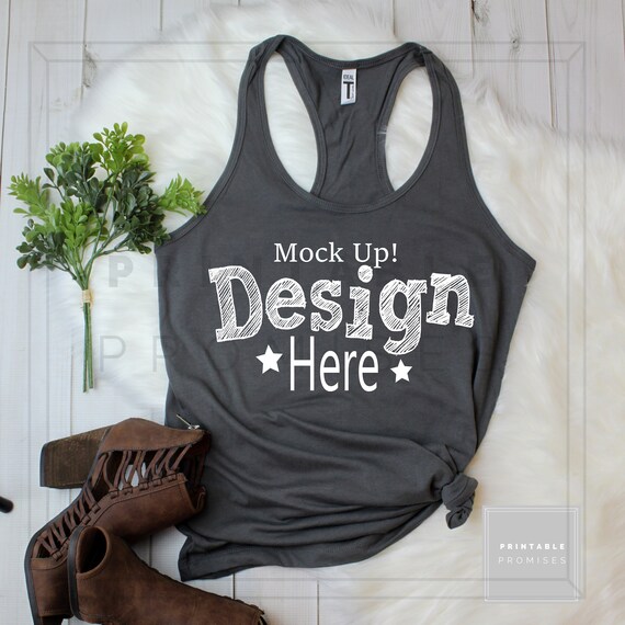 Next Level Tank Top Shirt Mockup Dark Grey Muscle