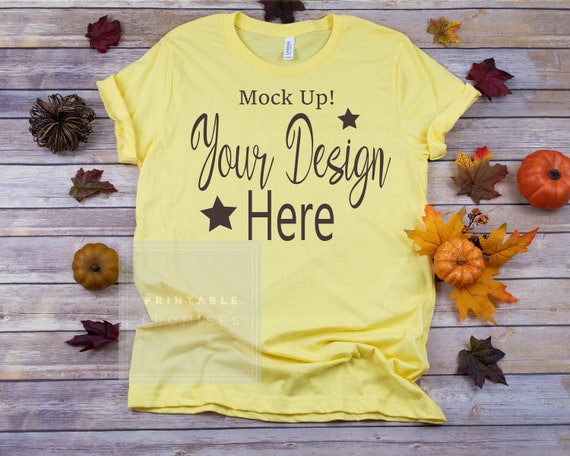 Download Free Bella Canvas Unisex 3001 Yellow Shirt Mockup Fall T-Shirt (PSD) - Free Mockup DesignerVista ...