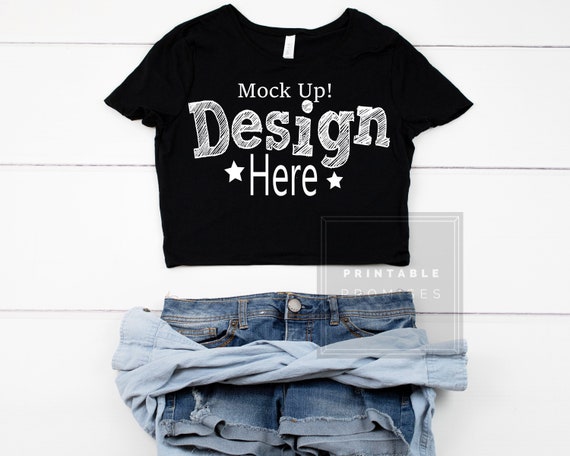 Bella Canvas 6681 Black Crop Top Mockup Black T