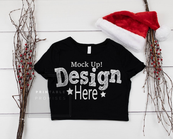 Christmas Shirt Mockup Bella Canvas 6681 Black Crop Top Christmas Shirt Mockup Bella Canvas 6681 Black Crop Top