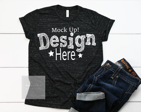 Bella Canvas 3650 Black Marble T-Shirt Flatlay Black