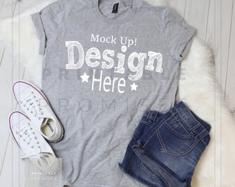 Download Free Anvil Heather Grey T Shirt Mock Up, Anvil Mock Ups, Mock Up Shirt, Flatlay Photography, Ladies Shirt Mock Up, Outfit Mock Up, TShirt MockUp PSD Template