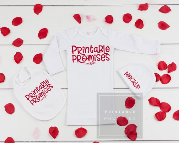 Newborn Gown Hat Bib Mockup Apparel Display White Newborn