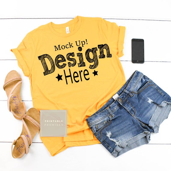 Bella Canvas Unisex 3001 Gold Mock Up Shirt Yellow