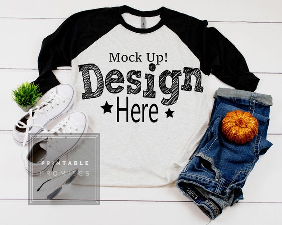 Halloween Shirt Mockup Next Level 6051 Black Raglan Mockup
