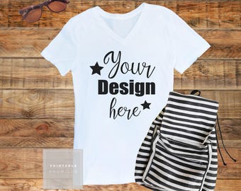 Download White V Neck T Shirt Mock Up Blank Plain Mock Up Shirt ...